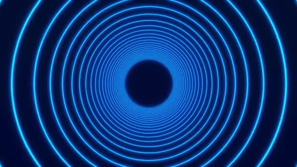 Videoanimation Glühender Neon Kreise Blau Abstrakter Hintergrund — Stockvideo