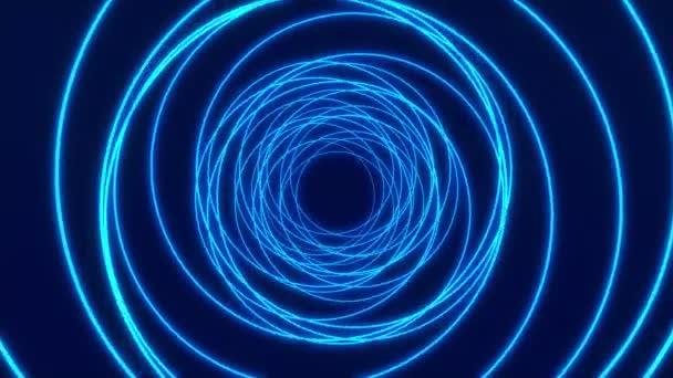 Animação Vídeo Círculos Néon Brilhantes Azul Fundo Abstrato — Vídeo de Stock