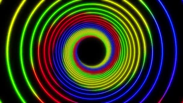 Βίντεο Animation Των Φωτεινών Κύκλων Νέον Χρώμα Ουράνιο Τόξο Αφηρημένο — Αρχείο Βίντεο