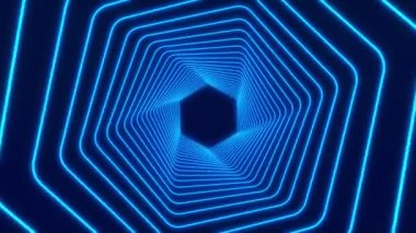 Mavi ile parlayan neon çokgenlerin video animasyonu - soyut arkaplan
