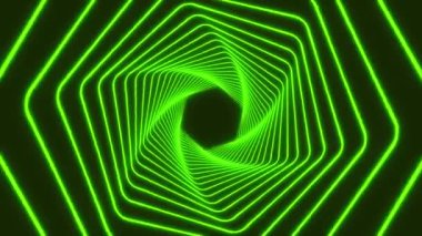 Yeşil renkli parlayan neon çokgenlerin video animasyonu - soyut arkaplan