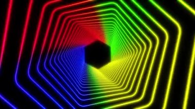 Gökkuşağı renklerinde parlayan neon çokgenlerin video animasyonu - soyut arkaplan