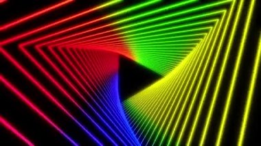 Gökkuşağı renklerinde parlayan neon üçgenlerin video animasyonu - soyut arkaplan