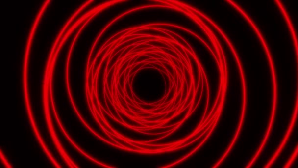 Video Animace Zářících Neonových Kruhů Červené Abstraktní Pozadí — Stock video