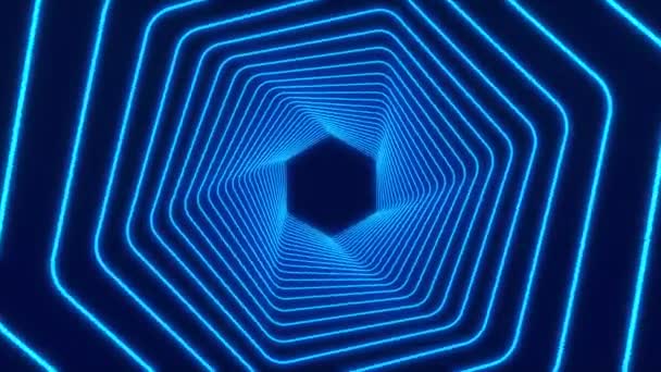 Video Animation Glowing Neon Polygons Blue Abstract Background — Stock Video