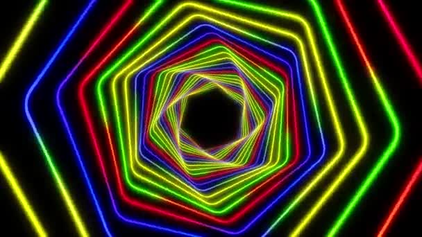Animación Video Polígonos Neón Brillantes Colores Arcoíris Fondo Abstracto — Vídeos de Stock