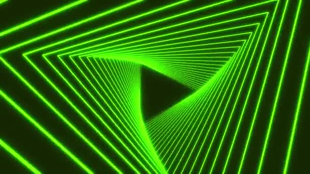 Видеоанимация Светящихся Неоновых Треугольников Зеленом Абстрактный Фон — стоковое видео