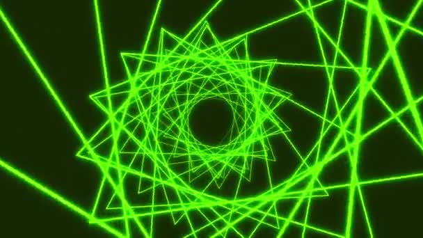Video Animace Zářících Neonových Trojúhelníků Zeleni Abstraktní Pozadí — Stock video