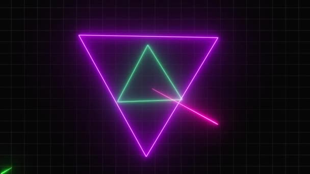 Animação Vídeo Triângulos Néon Brilhante Linhas Cores Arco Íris Loop — Vídeo de Stock