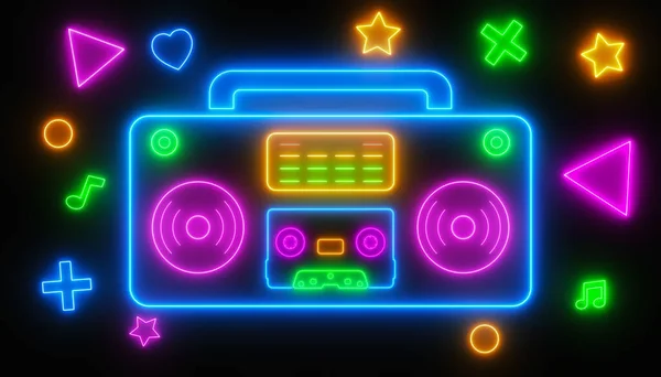 Illustrazione Ghettoblaster Neon Retrò Sfondo Scuro Sfondo Astratto — Foto Stock