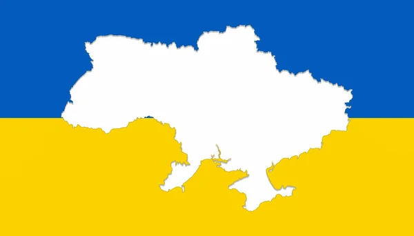 Görüntü Ukrayna Nın Beyazlı Silüeti Ukrayna Nın Ulusal Renklerinde Arka — Stok fotoğraf