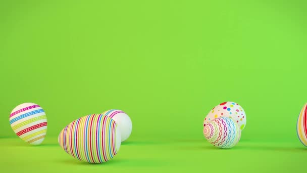 Animación Video Siete Coloridos Huevos Pascua Pintados Sobre Fondo Verde — Vídeo de stock