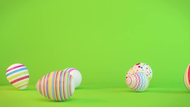 Vídeo Animación Siete Coloridos Huevos Pascua Pintados Sobre Fondo Verde — Vídeo de stock