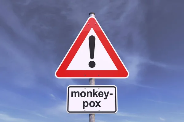 Darstellung Eines Verkehrsschildes Mit Der Meldung Affenpocken Hintergrund Ein Grauer — Stockfoto