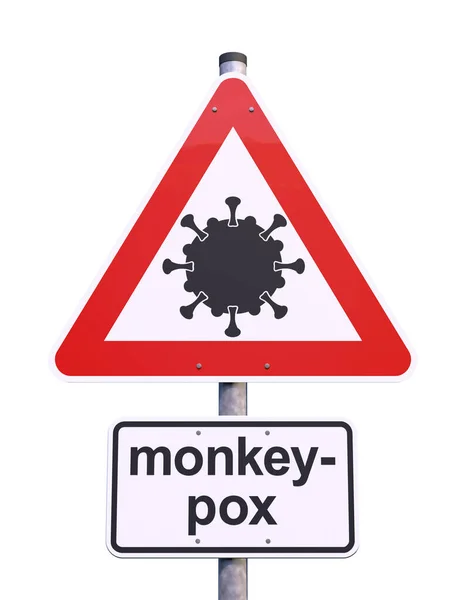 Renderização Sinal Tráfego Com Mensagem Monkeypox Fundo Branco — Fotografia de Stock