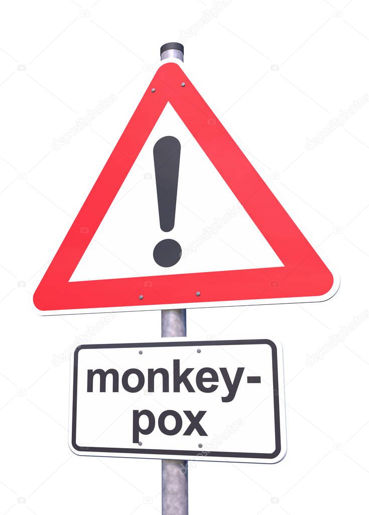 3d rendering of a traffic sign with the message monkeypox on white background