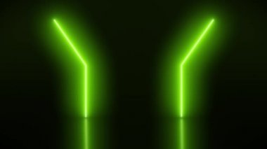 Yansıyan zeminde parlayan yeşil renkli neon çizgilerin video animasyonu. - Soyut arkaplan - Kusursuz döngü