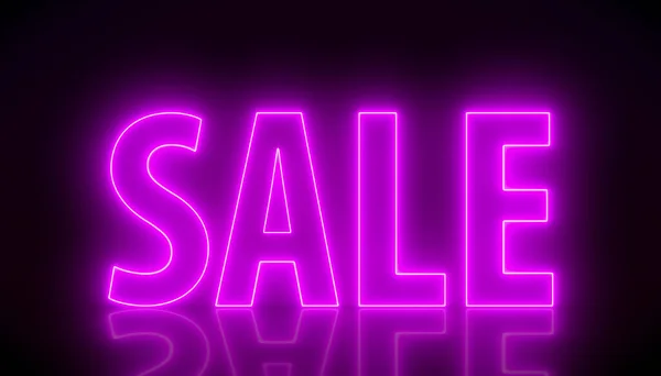Illustation of glowing neon sign with message, sale in magenta on reflecting floor. - Abstract background