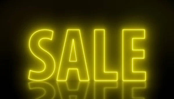 Illustation of glowing neon sign with message, sale in orange on reflecting floor. - Abstract background