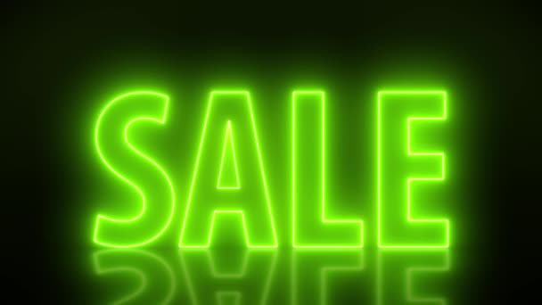 Video Animation Glowing Neon Sign Message Sale Green Reflecting Floor — Wideo stockowe