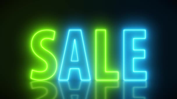 Video Animation Glowing Neon Sign Message Sale Green Blue Reflecting — Stock Video