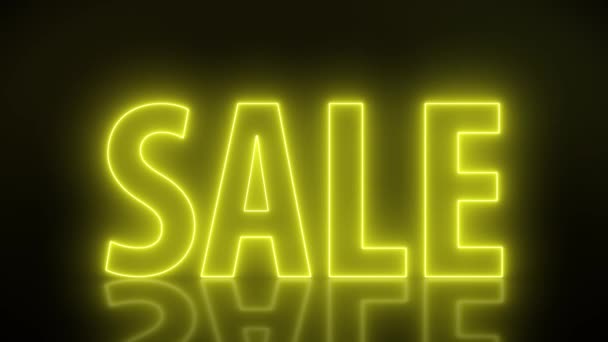 Video Animation Glowing Neon Sign Message Sale Orange Reflecting Floor — Video