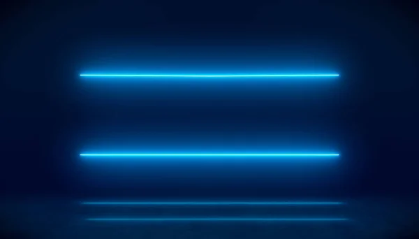 Illustation Lignes Lumineuses Néon Bleu Sur Sol Réfléchissant Contexte Abstrait — Photo