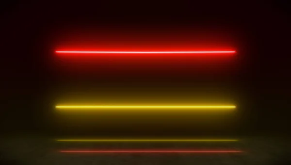 Illustation Glowing Neon Lines Red Orange Reflecting Floor Abstract Background — Stockfoto