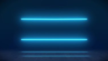 Yansıyan zeminde mavi renkte parlayan neon çizgilerin video animasyonu. - Soyut arkaplan - Kusursuz döngü