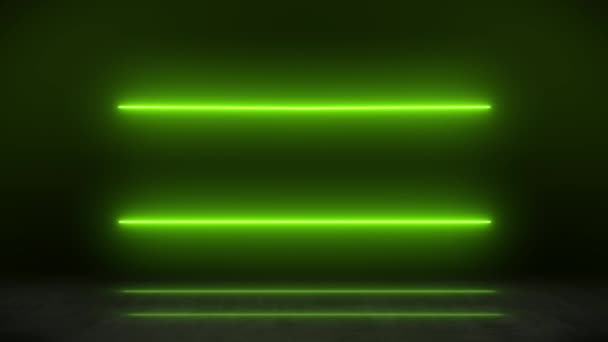 Video Animatie Van Gloeiende Neon Lijnen Het Groen Reflecterende Vloer — Stockvideo