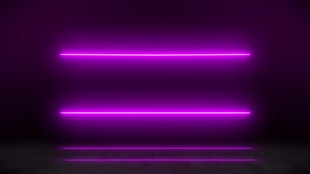 Video Animation Glowing Neon Lines Magenta Reflecting Floor Abstract Background — Vídeo de Stock