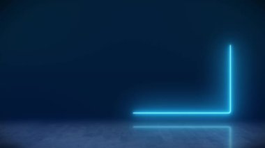 Video animation of glowing neon rectangle in blue on reflecting floor. - Abstract background - seamless loop