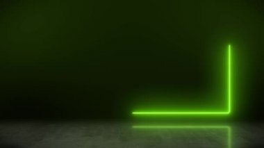 Video animation of glowing neon rectangle in green on reflecting floor. - Abstract background - seamless loop