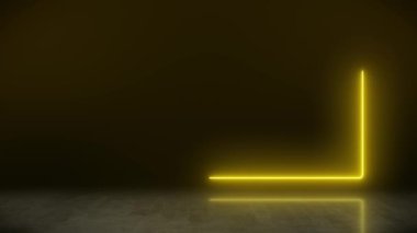 Video animation of glowing neon rectangle in orange on reflecting floor. - Abstract background - seamless loop