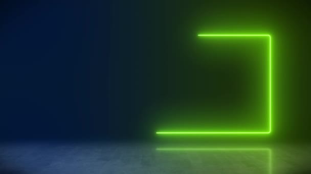 Video Animation Glowing Neon Rectangle Green Blue Reflecting Floor Abstract — Stock videók