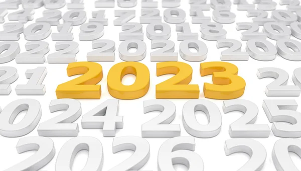 Rendering Different Years White Background Year 2023 Focus Represents New — Stock Photo, Image