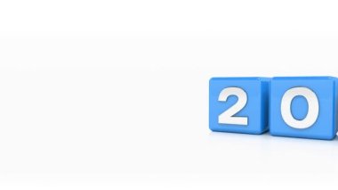 2022 - 23 üzeri beyaz arkaplanlı mavi küplerin video animasyonu 2023 yılını temsil ediyor..