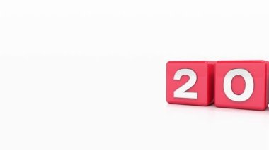 2022 - 23 üzeri beyaz arkaplan ile kırmızı küplerin video animasyonu 2023 yılını temsil etmektedir..