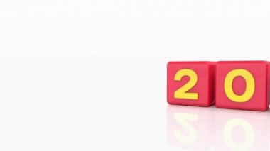 Beyaz zemin üzerinde 23 sayı bulunan kırmızı küplerin video animasyonu 2023 yılını temsil ediyor..