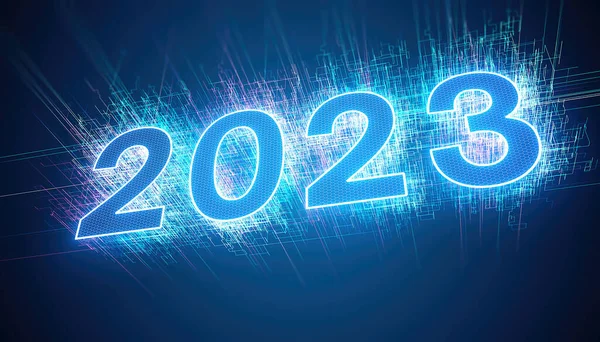 illustration - abstract neon light in blue with the numbers 2023 - represents the new year - holiday concep