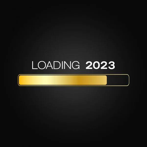 Illustration of a loading bar in gold with the message loading 2023 over dark background - new year concept - represents the new year 2023.