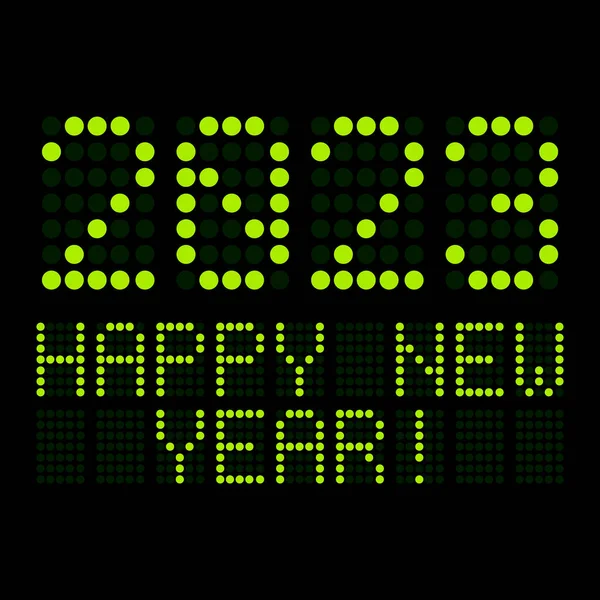デジタルディスプレイのイラストは 2023年の新年の日付と 黒を背景に緑で幸せな新年のメッセージを示しています — ストック写真