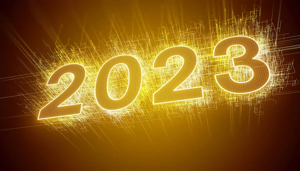 Llüstrasyon Soyut Neon Işığı Sarıda Altın Sayısı 2023 Yeni Yılı — Stok fotoğraf