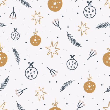 Noel ve Yeni Yıl sembolleri kusursuz desenlerdir. Hoş bir iz. Dijital kağıt. Tasarım ögesi