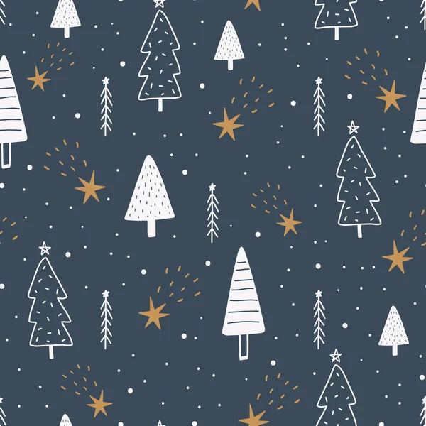 Natal Ano Novo Símbolos Árvore Sem Costura Padrão Vector Bonito — Vetor de Stock