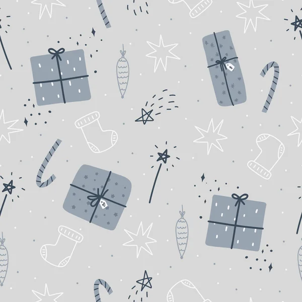 Patrón Sin Costuras Navidad Feliz Año Nuevo Con Cajas Regalo — Vector de stock