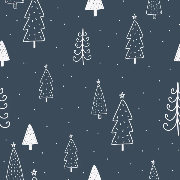 Natal Ano Novo Símbolos Árvore Sem Costura Padrão Vector Bonito — Vetor de Stock