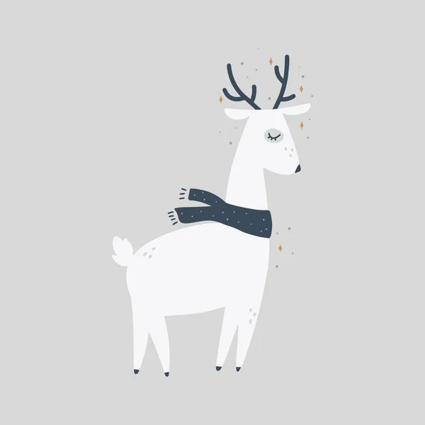 Bonito Veado Natal Impressão Vetorial Estilo Escandinavo Ilustração Vetorial Desenhada — Vetor de Stock