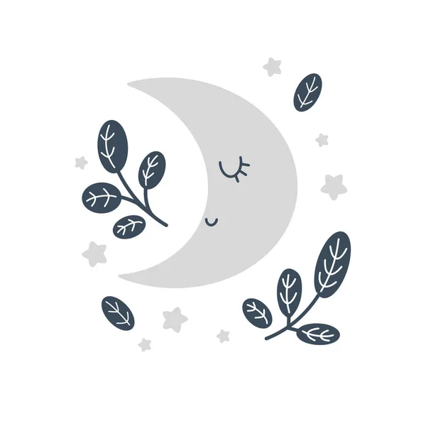 Cute christmas moon. Vector print in scandinavian style. Hand drawn vector illustration for posters, cards — Stock Vector