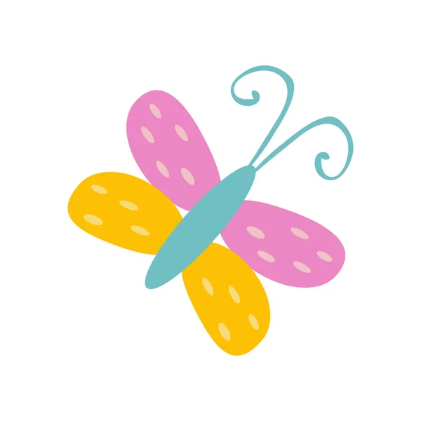 Papillon mignon dessiné dans un style simple doodle primitif. Illustration vectorielle plate nue isolée sur fond blanc — Image vectorielle